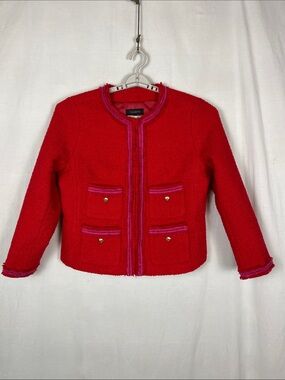 Talbots Wool Blend Red and Pink Hook and Eye Thick Blazer